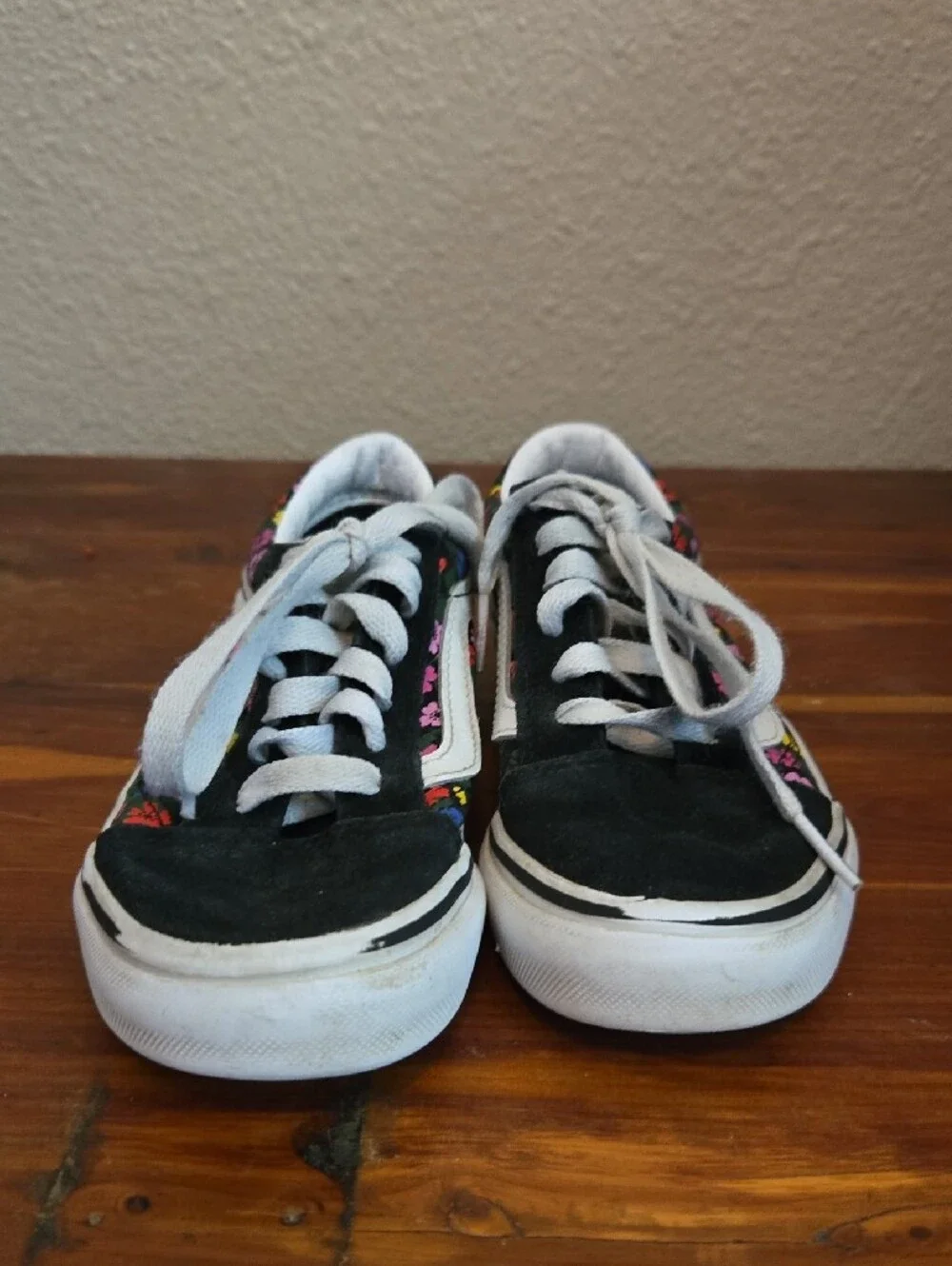 Vans Kids Black Floral Old Skool Sneakers with White Stripe